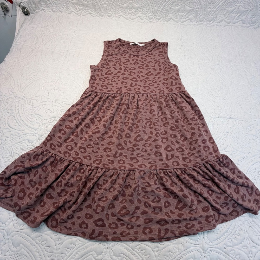 Lush Animal Deco Rose Leopard Print Tiered Sleeveless Mini Dress XS